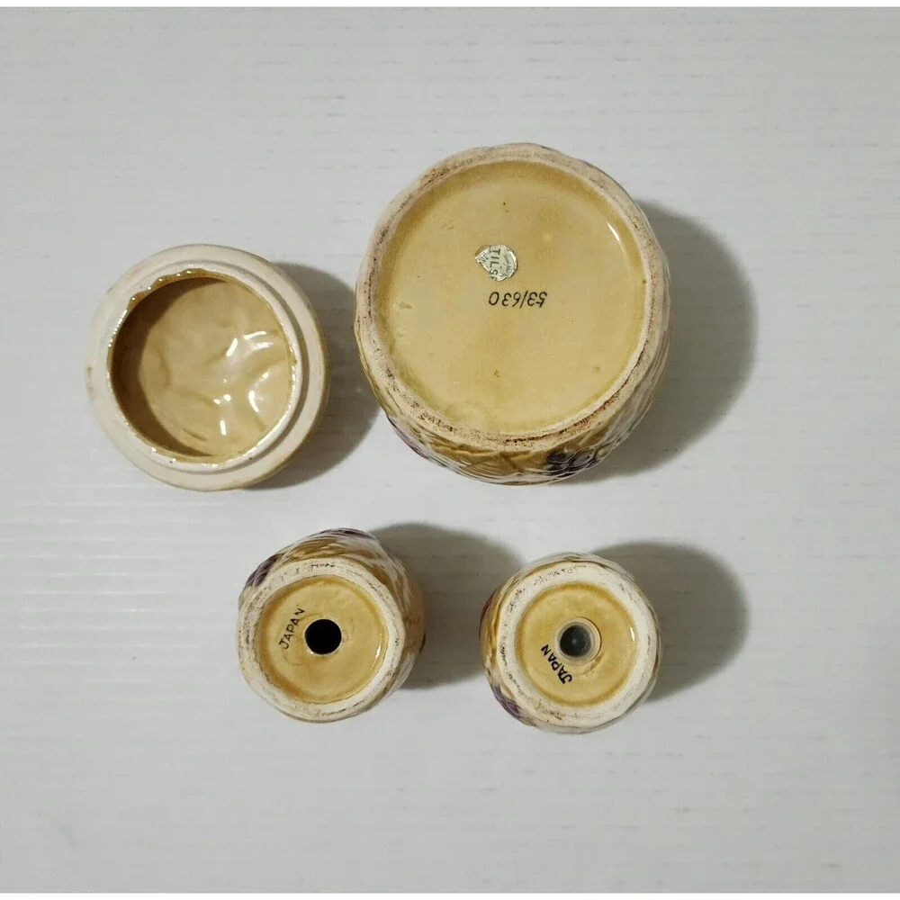 Tilso Japan Ceramic Set of Grease Jar and Salt & Pepper Shakers Fruits 53/630